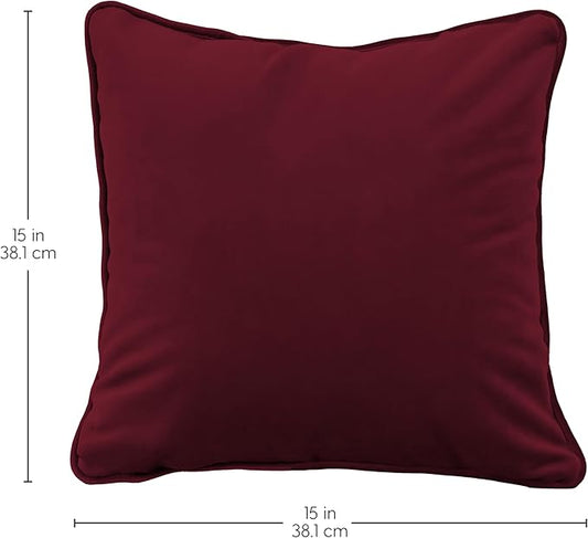 FDP 15" x 15" Velvet Square Pillow Set with Piping; Decorative Throw Pillow for Home Décor in Living Room, Bedroom or Lounge (2-Pack) - Bordeaux, 15157-349