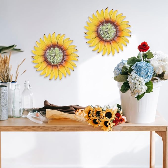 hogardeck Metal Flower Wall Decor for Indoor Outdoor, Kitchen Decor Floral Metal Wall Art, Wall Decor for Bathroom, Living Room, Porch, Garden, Yard, Backyard （2 Pcs 6'' ）