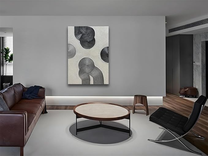 Slyart Grey and Black Abstract Textured Wall Art, Hand-Painted 3D Oil Paintings on Canvas Wall Art 40x28 inch Contemporary Art