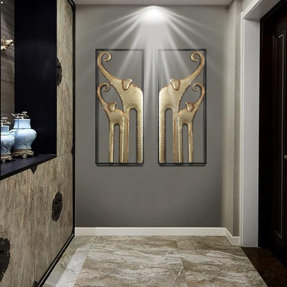 HKaikzo Gold Elephant Wall Decor Set of 2, African Metal Wall Art Large 3D Sculptures for Living Room, Boho Animal Decorations Modern Wall Hanging Gift for Housewarming(11.8x27.6in)
