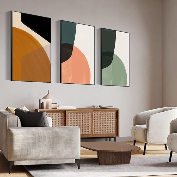 MPLONG Wall Art, Frame Canvas Wall Art Set, Striking Modern Minimalism, Abstract Natural Geometric Color Block Picture Prints, Aesthetic Living Room Bedroom Office Kitchen Wall Decor
