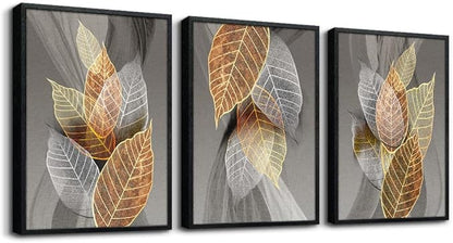 Black Framed Canvas Wall Art For Living Room Wall Decorations For Kitchen Large Size Wall Decor Abstract Leaves Painting Inspirational Pictures Artwork Bathroom Home Decor of 3 Piece Framed Art Prints
