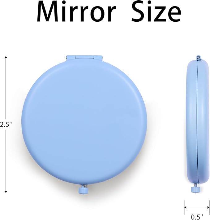 Compact Mirror for Purse, Metal Round Shell, Double-Sided 1X/12X Magnifying, Portable Travel Small Makeup Mirror, Mini Pocket Mirror, Baby Blue, 24 Pack
