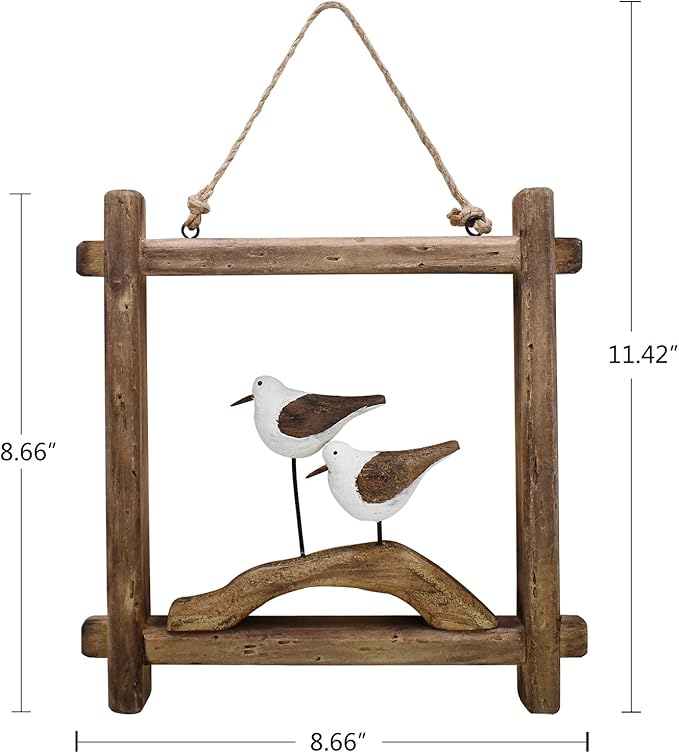 Linfevisi Wooden Seabird Wall Decor Hanging Nautical Decorations Solid Wood Seagull Wall Sculpture Inside Coastal Beach Ocean Sea Theme Wall Art for Home Decor Bathroom 8.66 Inch
