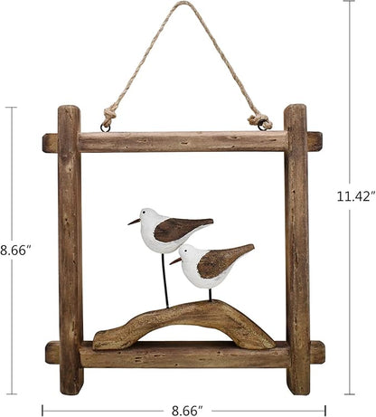 Linfevisi Wooden Seabird Wall Decor Hanging Nautical Decorations Solid Wood Seagull Wall Sculpture Inside Coastal Beach Ocean Sea Theme Wall Art for Home Decor Bathroom 8.66 Inch