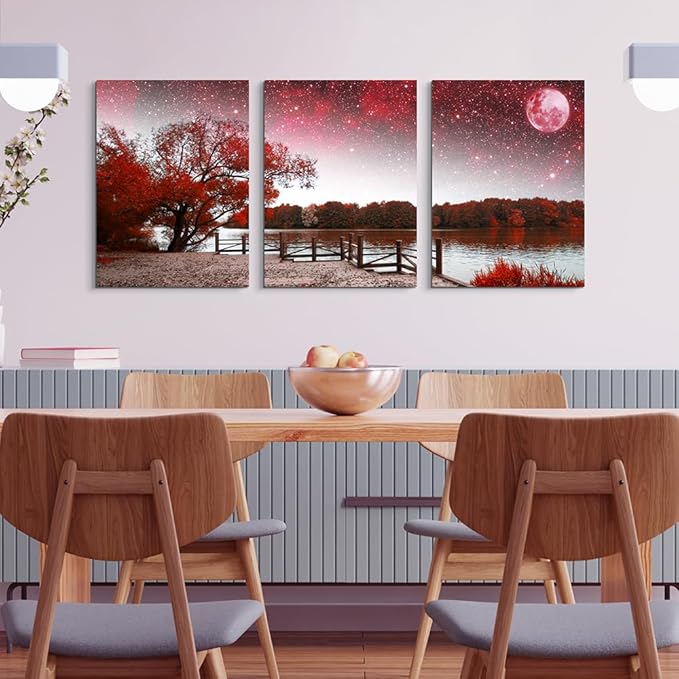 Lapremoly Red Tree Abstract Landscape Wall Paintings Canvas Wall Art For Living Room Wall Decor For Bedroom Office Decor Print Artwork Modern Inspiration Frame Wall Pictures Room Home Decor 3 Piece