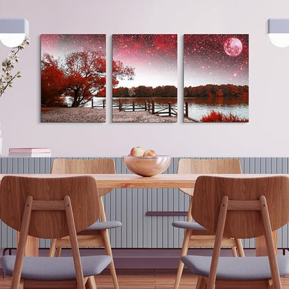Lapremoly Red Tree Abstract Landscape Wall Paintings Canvas Wall Art For Living Room Wall Decor For Bedroom Office Decor Print Artwork Modern Inspiration Frame Wall Pictures Room Home Decor 3 Piece