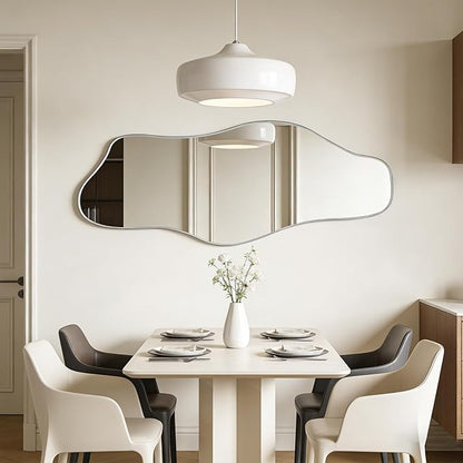 Irregular Wall Mirror, 60"x24" Large Asymmetrical Tempered Glass Mirror, Modern Silver Organic Frameless Mirrors for Living Room Bedroom Hallway Entryway, Horizontal or Vertical Hanging