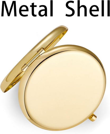 Compact Mirror for Purse, Metal Round Shell, Double-Sided 1X/2X Magnifying, Portable Travel Small Makeup Mirror, Mini Pocket Mirror, Gold, 12 Pack