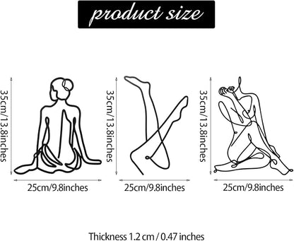 Photect 3 Pcs Metal Wall Art Decor Minimalist Abstract Woman Wall Art Metal Modern Line Drawing Decor Female Single Line Home Hanging for Bedroom Bathroom Living Room Housewarming(Fresh,Black)