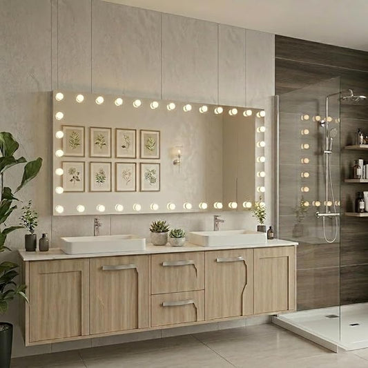 WTTY 72"x36" Hollywood Vanity Mirror with Lights, Wall-Mounted Makeup Mirror with 3 Color Temperatures, Stepless Dimmable Bulbs, Anti-Fog & Shatter-Proof