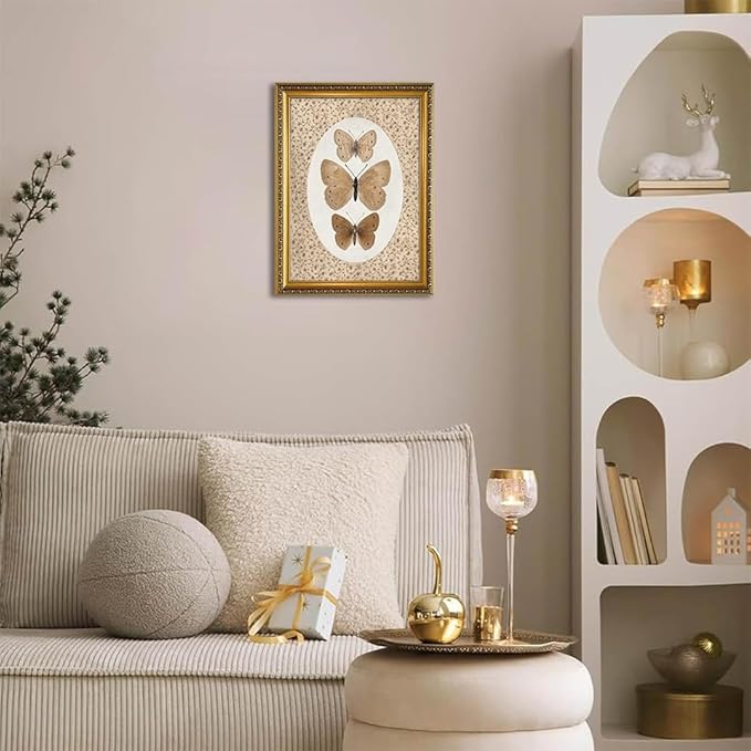 WZGZXU Vintage Gold Framed Wall Art Butterfly Pictures Wall Decor Moth Taxidermy Canvas Art Bathroom Shelf Paintings Print Antique Farmhouse Artwork For Living Room Bedroom