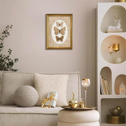 WZGZXU Vintage Gold Framed Wall Art Butterfly Pictures Wall Decor Moth Taxidermy Canvas Art Bathroom Shelf Paintings Print Antique Farmhouse Artwork For Living Room Bedroom