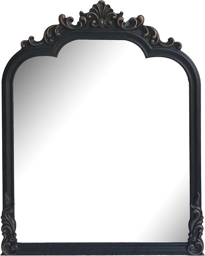 Black Arched Wall Mirror, Antique Baroque Wall Mirror Decoration, Fireplace/Entrance/Living Room/Bedroom/Kitchen/Farmhouse/Bathroom Home Decor。(Black)