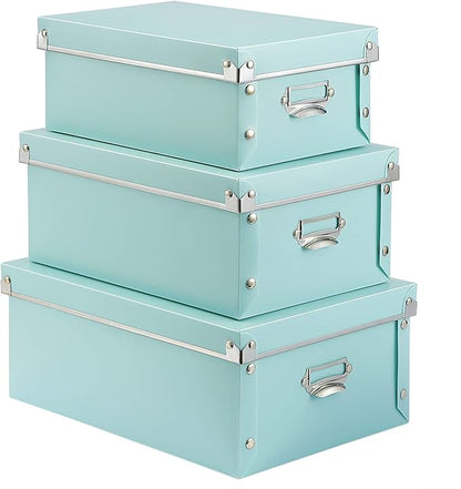SEEKIND Foldable Storage Box with Lids and Handles Decorative, 3 in 1 Set, Multiple Size Plastic Box for Clothes, Cosmetic, Books …