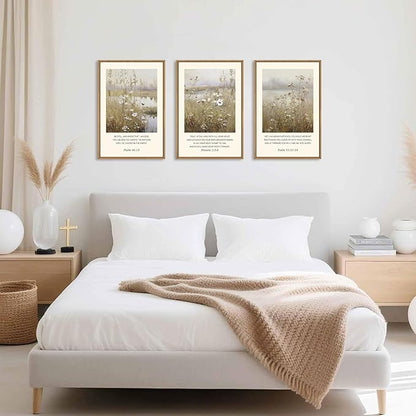 Celestdeco Large Christian Bible Verses Framed Canvas Wall Art,Vintage Scripture Wildflower Wall Decor,Modern Jesus Religious Nature Landscape Artwork for Living Room,Bedroom,Dining Room-16"x24"x3
