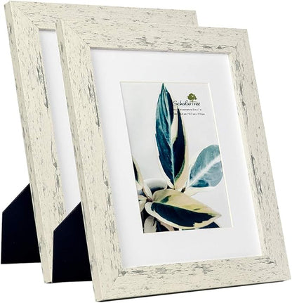 Rustic White 8x10 Picture Frame set of 2,Display 8x10 without Mat or 5x7 with Mat
