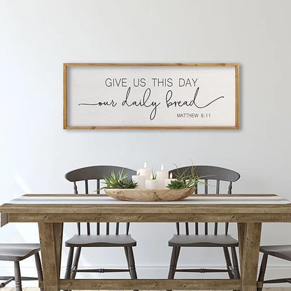 comurdyo Dining Room Wall Decor Give Us This Day Our Daily Bread Sign 32"x12" Religious Catholic Praye Matthew 6:11 Bible Verse Quotes Plaque Modern Simple Kitchen Dining Room Wall Hanging (Wood)