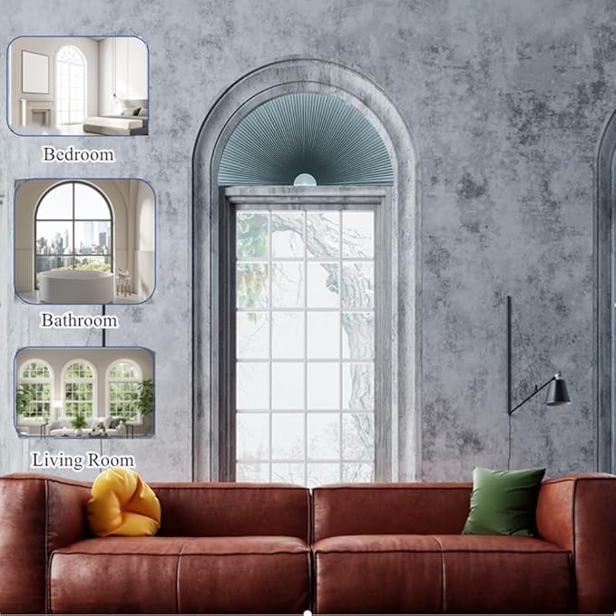 Arch Window Shade Blackout Cellular Shades Half Circle Moon Window Covering No Drill Honeycomb Cordless Blinds for Indoor Window Room Darkening Easy Install Light Blocking Blinds (1, Blue, 48x24inch)