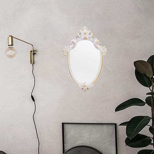 Eaoundm 16.5 x 11 inch Vintage Mirror Antique Mirror Decorative wall Mirror Shield Shape (White)