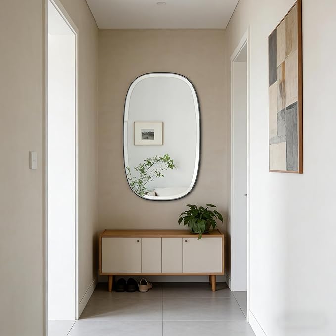 POZINO Rectangle Beveled Mirror, 24"x40" Modern Vanity Mirror with Stainless Steel Frame, Modern Oblong Wall Mirrors for Living Room Bathroom Bedroom Entryway, Hangs Vertically or Horizontally ﻿