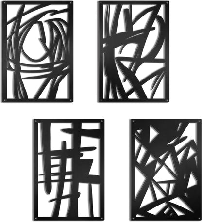 OYEFLY 4 Pack Abstract Metal Wall Art,Minimalist Art Decoration for Living Room Bedroom Bathroom Study (Black, 9.4 x 6.5inch)