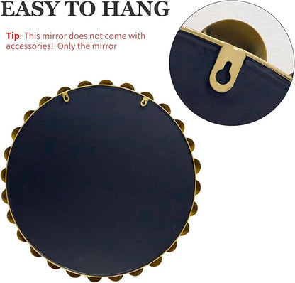 Round Gold Mirror 28'', Spherical Frame Round Mirror for Living Room, Beaded Mirror for Bathroom, Dining Roon, Bed Room, Entryway