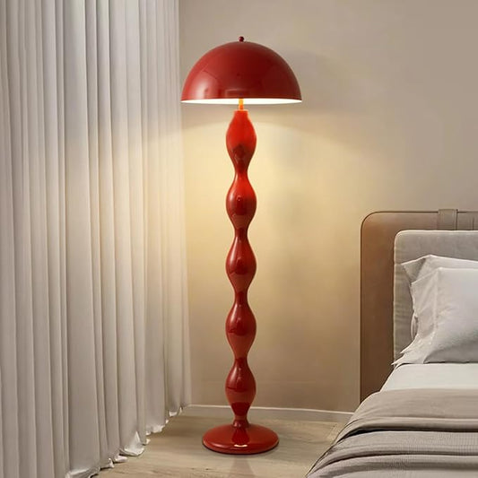 Red Mushroom Floor Lamp with Metal Lampshade,Adjustable 3-Color Temperature Reading Lamp,Nordic Style Standing Lamp for Nursery Bedroom and Living Room