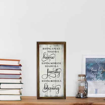 Warm Home Decors, Wood Rustic Hanging Signs, Living Room Decor, Family Room Signs, Wooden Framed Wall Decor, Housewarming Gift, Having A Place to Go is A Home Sign 15×7.5×0.3 inches
