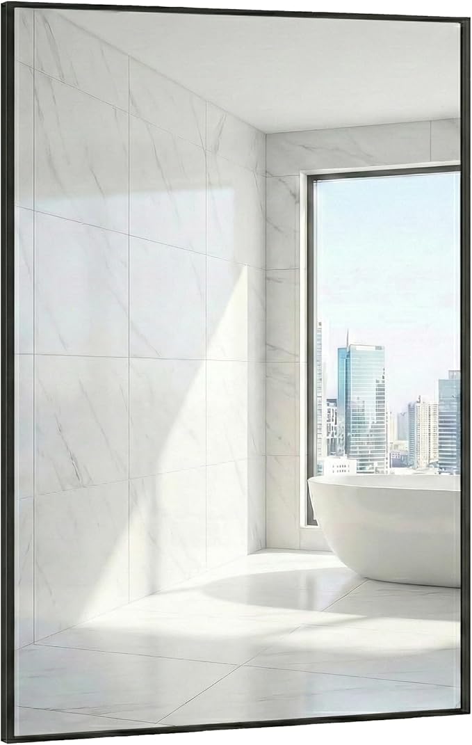24" x36" Matte Black Wall Mirror for Bathroom, 36" x 24" Metal Framed Vanity Mirror, Modern Minimalist Rectangular Decor for Entryway, Vertical/Horizontal Hang