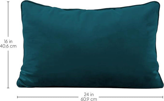 FDP 16" x 24" Velvet Rectangle Lumbar Pillow Set with Piping Decorative Throw Pillow for Home Dcor in Living Room, Bedroom or Lounge (2-Pack) - Peacock, 15160-345