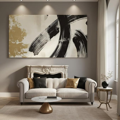 Iallbin Abstract Canvas Wall Art, Large Wall Art for Living Room, for Wall Modern Paintings Wall Decor Living Room (Abstract, Black, 58L x 29W)
