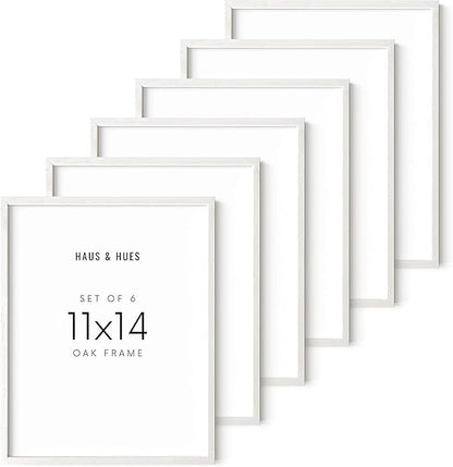 HAUS AND HUES White Oak Wood 11x14 Picture Frames - Set of 6, Modern Frames for Posters and Gallery Walls