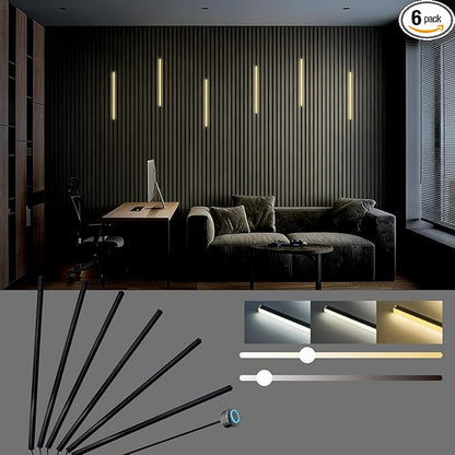 HAMRVL Black CCT LED Recessed Lighting Kit, 6 PCS 17 Inch Tunable 2700k-6500k Wall Panel Lights with Smart Switch, Self-Adhesive, Dimmable, for Wood Slat Wall Panels, Living Room, Bedroom, Media Wall