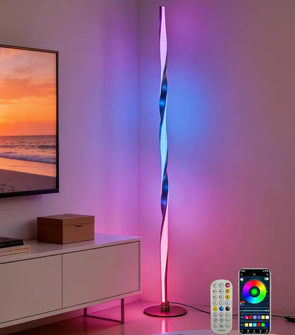 Smart RGBWIC Floor Lamp LED Corner Light Works with Alexa, Dynamic Modern Gold Ambient Light with Multi-controls-16 Million DIY Colors Color Changing and Dimmable Standing Lamp for Bedroom Living Room