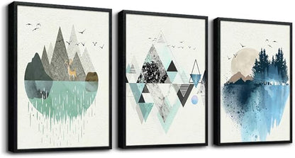 Black Framed Abstract Wall Art - Set Of 3 Piece Framed Art Prints - 16"X24" - Modern Home Decor For Living Room, Bedroom, Office Wall Decor