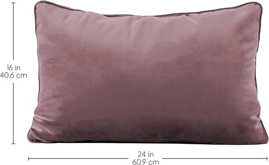 FDP 16" x 24" Velvet and Vinyl Rectangle Lumbar Pillow Set with Piping Decorative Throw Pillow for Home Dcor in Living Room, Bedroom or Lounge (2-Pack) - Mauve, 15173-112
