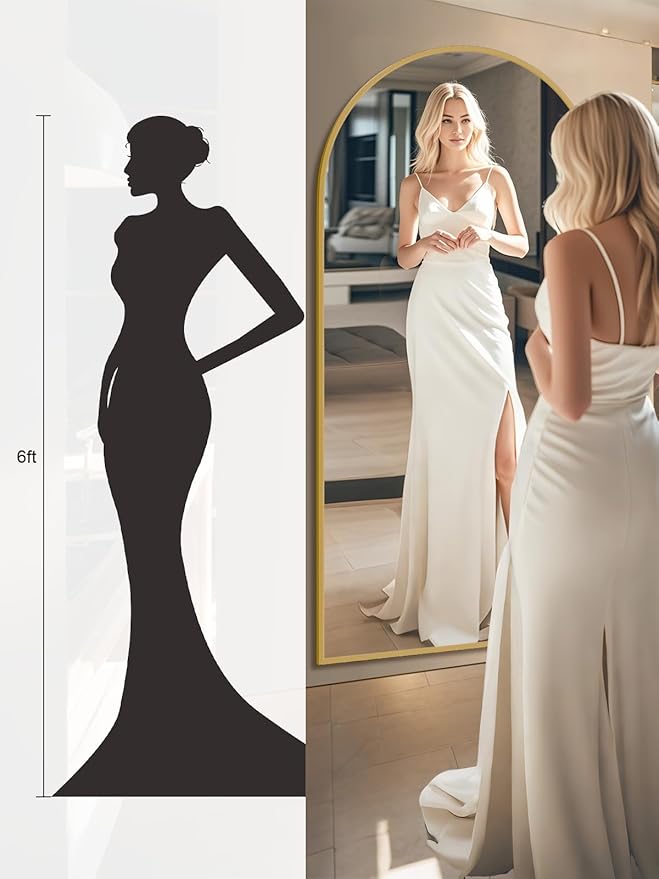 71"x32" Floor Mirror Full Length, Arched Full Length Mirror with Stand, Large Full Body Mirrors for Bedroom Living Room or Cloakroom Gold
