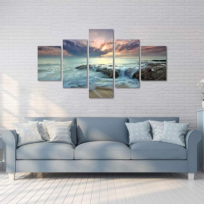 Yatsen Bridge 5 Pieces Canvas Wall Art Sea Water and Rocks Picture Prints Modern Wrapped Giclee Canvas Artwork Ready to Hang for Living Room Bedroom Home Wall Decorations Large Size- 60'' W x 40''H
