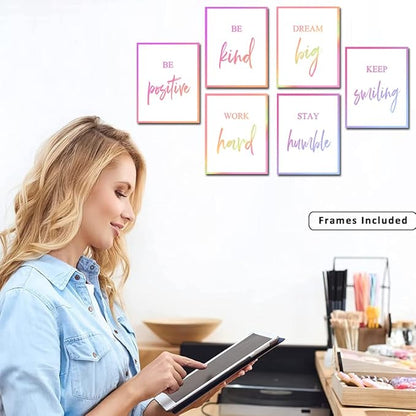 Motivational Wall Art for Women, Framed Inspirational Wall Art Canvas Positive Quote for Living Room Bedroom Office, Stretched Ready to Hang (Set of 6, 8X10in, Framed)