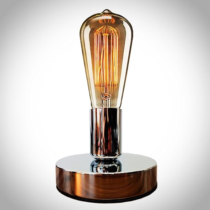 Edison Desk Lamp, Vintage Table Lamp Base, E26 E27 Industrial Retro Loft Light with Plug in Cord On/Off Switch, Bedside Lamp Holder, Home/Office/College Dorm Lighting Decor, Silver (No Bulb)