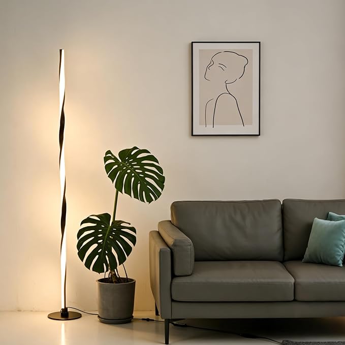 Smart RGBWIC Floor Lamp, LED Corner Lamp compatible with Alexa, Modern Black Floor Lamp with Music Sync and 16 Million DIY Colors, Dimmable Color Changing Standing Lamp for Bedroom Living Game Rooms