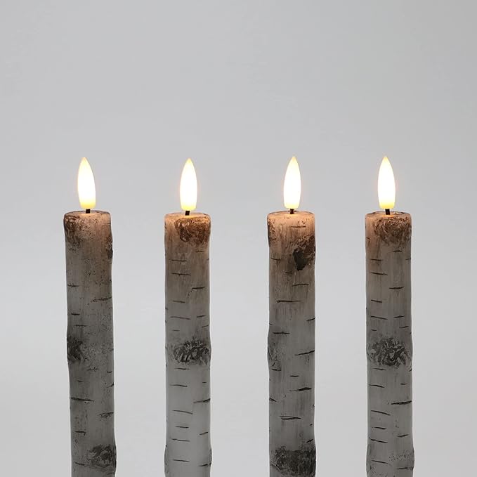 Fanna Birch Flameless Taper Candles, Real Wax Finished Flickering Battery Operated Candles with Remote Control - Batteries Included