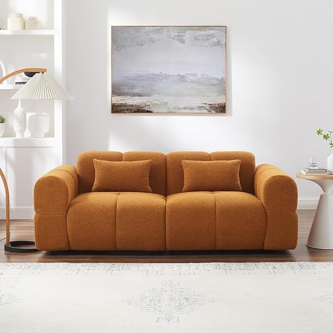 80" Modern Sofa Couch, Comfy Deep Seat Lambswool Cloud Sofa, Upholstered 3-Seater Boucle Couch, Oversized Loveseat for Living Room, Bedroom, Office, Apartment(Coffee)