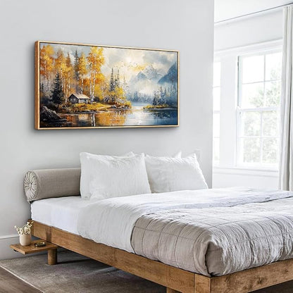 ZUITINGHUA Canvas Wall Art For Living Room Large Wall Decor For Office Bedroom Decorations Lake Scenery Painting Autumn Landscape Wall Pictures Artwork Ready to Hang Home Decor Wood Framed 24x48 In