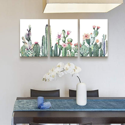 Canvas Wall Art For Living Room Family Wall Decor For Bedroom Kitchen Wall Art Pictures Artwork Prints Green Succulent Cactus Wall Painting Modern Framed Bathroom Home Decorations 12" X 16"3 Piece