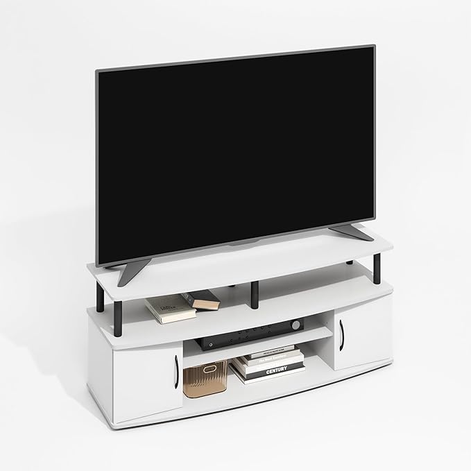 Furinno Jaya TV Stand, Entertainment Center, TV Console, for TV up to 55 Inch, with 2 Doors and Cable Management Holes, for Living Room, Bedroom, Plain White