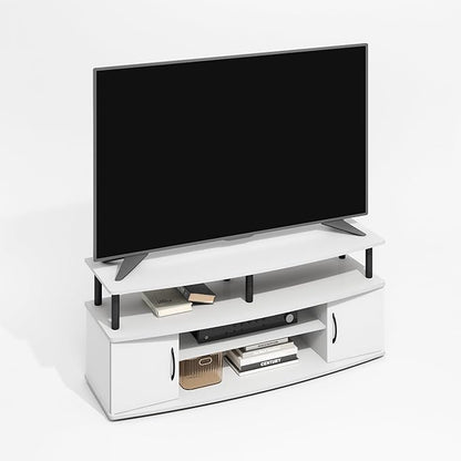 Furinno Jaya TV Stand, Entertainment Center, TV Console, for TV up to 55 Inch, with 2 Doors and Cable Management Holes, for Living Room, Bedroom, Plain White