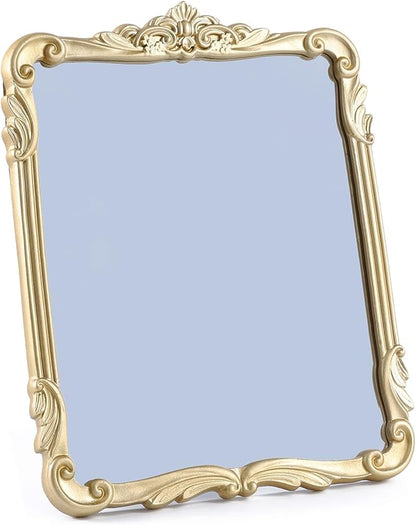 SIKOO 8x10 Inch Vintage Mirror, Decorative Wall Mirror,Makeup Mirror for Table,Antique Home Decor,Ornate Wall Art,Resin and Premium Glass, Gold