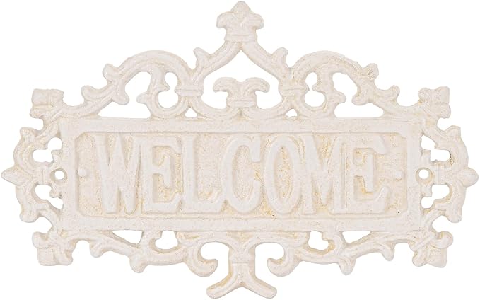 Sungmor Cast Iron Welcome Sign – Vintage Style Decorative Wall Plaque – Ornate Scroll Design for Porch, Entryway, Garden or Fence – Outdoor Wall Hanging Sign, Rustic Metal Home Decor